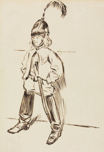 Studie av et barn i hjelm og støvler. av Charles Samuel Keene