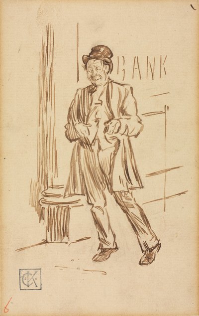 Studie av en beruset mann som passerer en bank. av Charles Samuel Keene