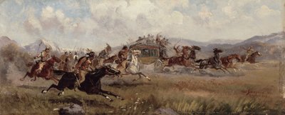 Sioux angriper en diligence, 1909 av Charles Schreyvogel