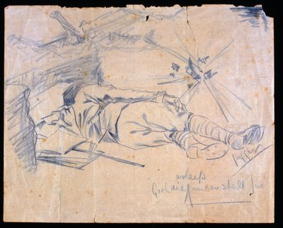 Løytnant Leslie Gooldie sov under granatild, 1915 av Charles Sergeant Jagger