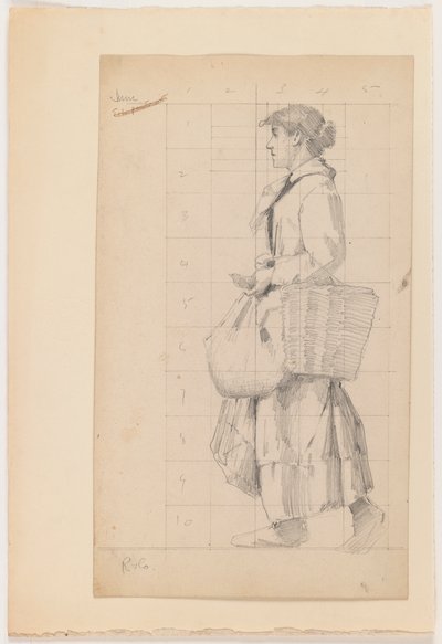 Fransk bondekvinne (grafitt på freamvevet papir) av Charles Sprague Pearce