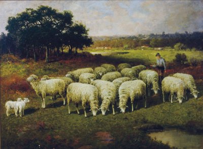 En hyrde med sauene sine ute på marken, 1898 av Charles T. Phelan