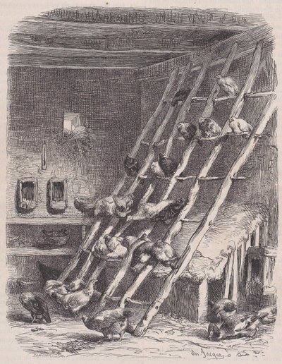 Besøk på en gård - The Roost, fra Le Magasin Pittoresque, ca. 1852. av Charles Tamisier