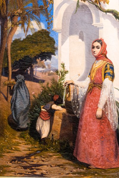 Orientalsk kvinne ved fontenen av Charles Theodore (1814-88) Frere