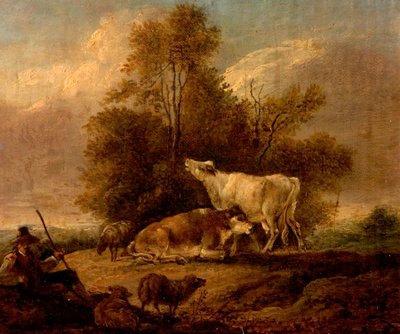 Landskap med storfe og figurer av Charles Towne