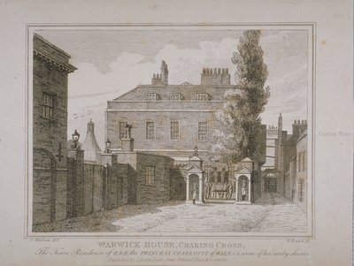 Utsikt over Warwick House, gravert av Samuel Rawle (1771-1860) og utgitt av John Booth (1794-1855) 1818 av Charles Warren
