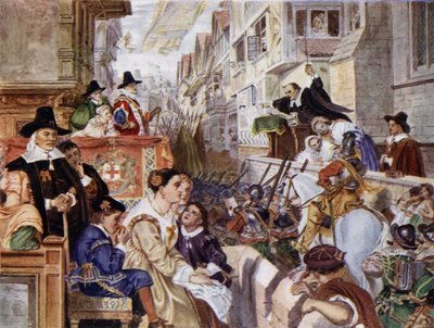 Londons soldater skal kjempe på parlamentarisk side mot kong Charles I i den engelske borgerkrigen (farge litho) av Charles West (after) Cope