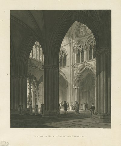 Interiør i Lichfield Cathedral - Nave: akvatintgravering av Charles Wild