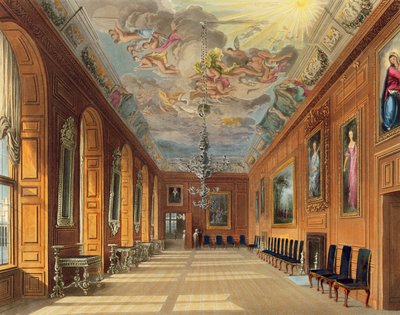 The Ball Room, Windsor Castle, fra 'Royal Residences', gravert av Thomas Sutherland (f.1785), pub. av William Henry Pyne (1769-1843), 1817 (akvatint) av Charles Wild
