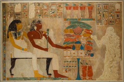 Vizier Rekhmire og hans mor Meryt med matoffer, ca. 1928 (tempera på papir) av Charles Wilkinson