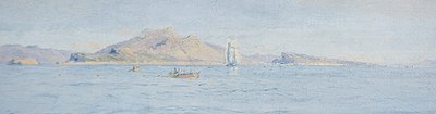 En solrik dag utenfor kysten, Villefranche sur Mer, ca. 1885 (olje på lerret lagt ned) av Charles William Wyllie