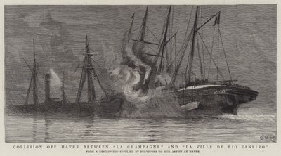 Kollisjon utenfor Havre mellom La Champagne og La Ville de Rio Janeiro av Charles William Wyllie