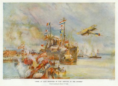 Home at Last - Krigsfanger ankommer i Humber (farge litho) av Charles William Wyllie