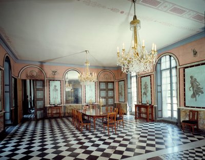 Utsikt over spisesalen til slottet i Malmaison, residensen til keiser Napoleon I (1769-1821), dekorert av Charles Percier (1764-1838) og Pierre Francois Leonard Fontaine (1762-1853) 1800 Rueil Malmaison, musee du chateau av Charles and Fontaine Pierre Percier