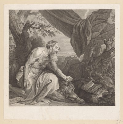 Jerome med sovende løve og krusifiks av Charles de Beauvais (rejected attribution)