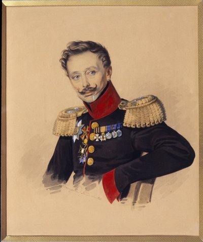 Portrett av prins Fjodor Fyodorovich Gagarin (1746-1863) (Portrett av F.F. Gagarin). Verk av Carl Von Hampein (1794-etter 1880), blyant og akvarell på papir, ca. 1830. Russisk kunst av Charles de Hampeln