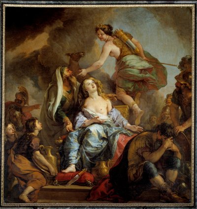 Offeret til Iphigenie-kongen Agamemnon ofrer datteren sin for å dempe Artemis sinne. Maleri av Charles de Lafosse (1636-1716) 1600-tallet Søn. 2,24x2,12 m av Charles de Lafosse