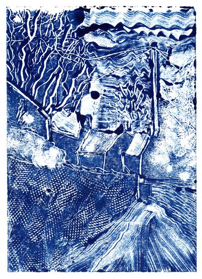 An Early Morning Walk, 2019 (monoprint) av Charlotte Orr