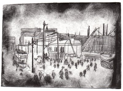 Belfast Docks, 2015 (tørrpunkt-etsing og digital) av Charlotte Orr