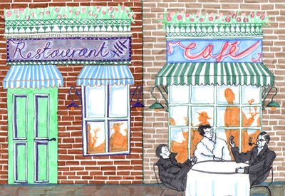 Cafe, 2017 (penselpenner) av Charlotte Orr