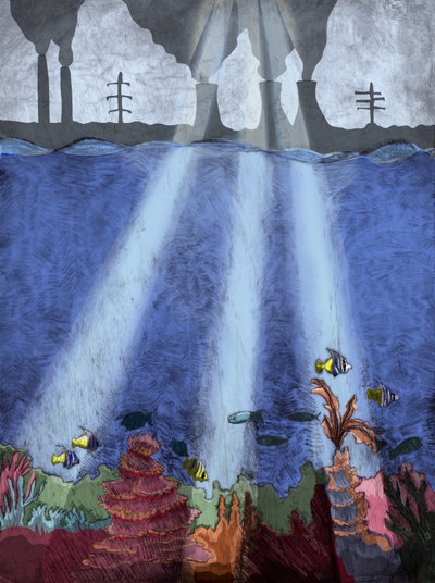 Coral Reef, 2013 (tørrpunkt-etsing og digital) av Charlotte Orr