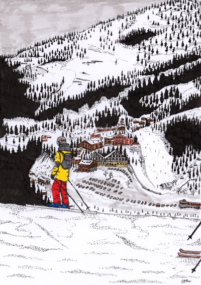 Hochfügen, 2020 (fine liner på papir) av Charlotte Orr