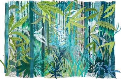 Kjærlighet i skogen, 2017 (akryl på papir) av Charlotte Orr