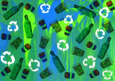 Recycling Bin Design, 2020 (silketrykk med penselpenner og digital) av Charlotte Orr