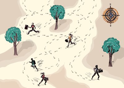 Run to Work, 2013 (blekk og digital) av Charlotte Orr