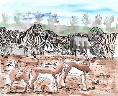 Safari 3, 2018 (blekk og akvarell) av Charlotte Orr