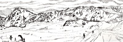 Skigåing i Østerrike #2, 2020 (fine liner på papir) av Charlotte Orr