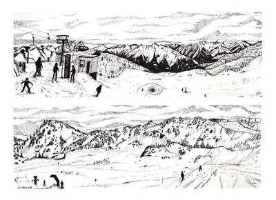 Skigåing i Østerrike #3, 2020 (fine liner på papir) av Charlotte Orr