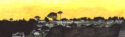 Solnedgang over Gylly Beach, 2020 (penselpenner) av Charlotte Orr
