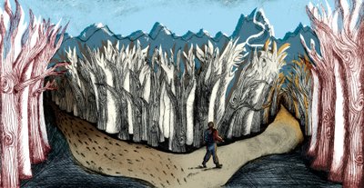 The Road Less Travelled, 2013 (tørrpunkt-etsing og digital) av Charlotte Orr