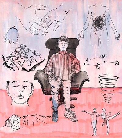 Terapiillustrasjon, 2018 (blekk og akryl) av Charlotte Orr