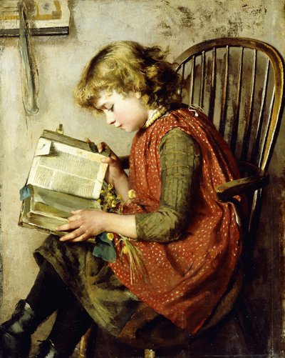 En ung jente som leser, 1890 av Charlotte Weeks