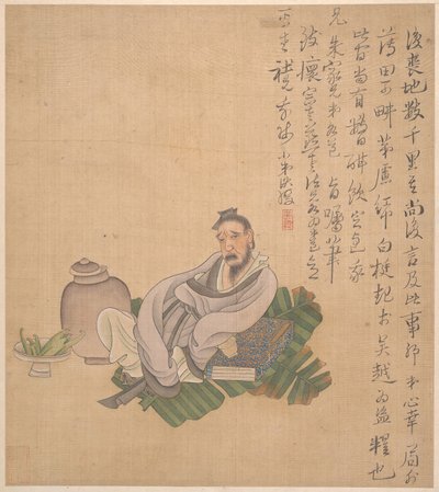 Figurer, blomster og landskap, ett blad datert 1627. av Chen Hongshou