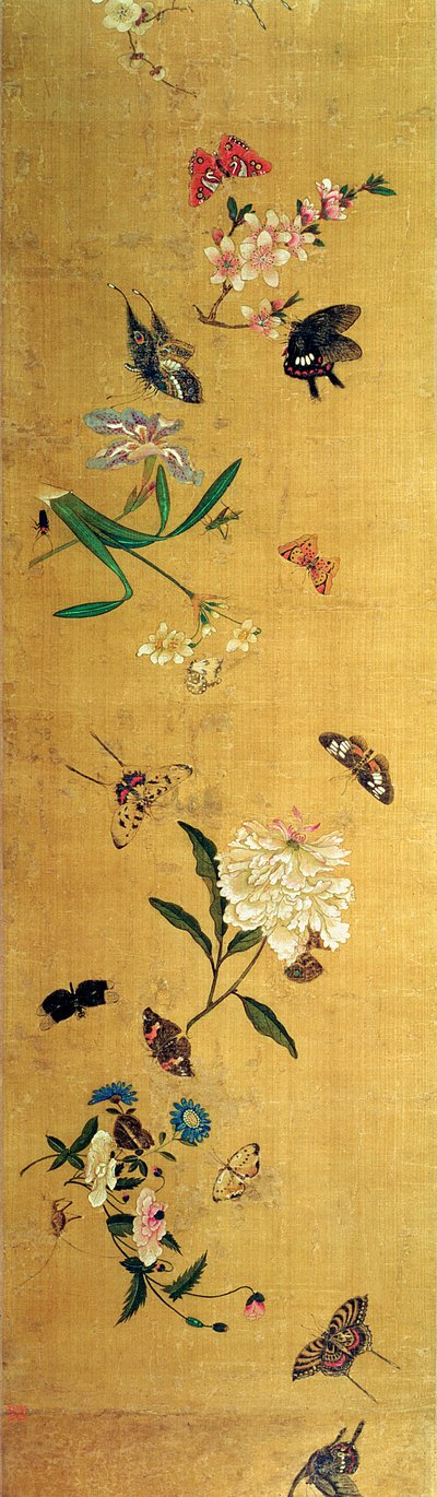 Hundre sommerfugler, blomster og insekter, detalj fra en håndrull av Chen Hongshou