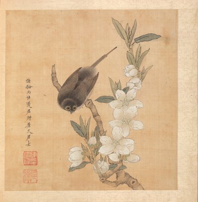 Malerier etter Ancient Masters: A Bird and Peach-Blossom Branch, albumblad av Chen Hongshou