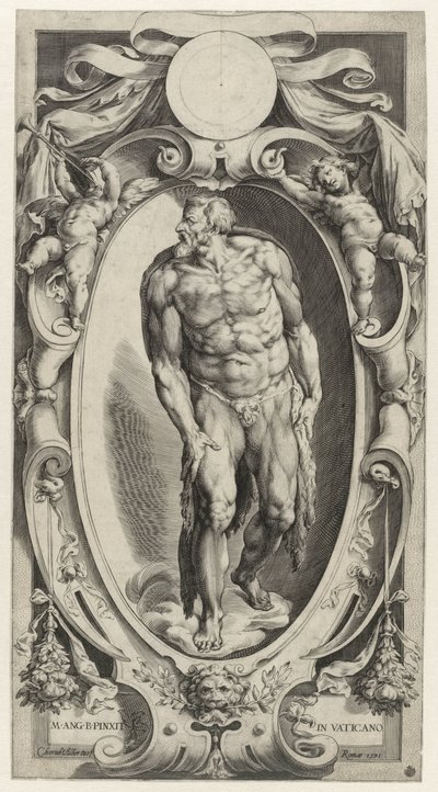 Døperen Johannes i kartusj Figurer fra den siste dommen i Det sixtinske kapell (serietittel) av Cherubino Alberti