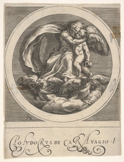 Jupiter, sittende over to ørner og omfavnende Amor, en rund komposisjon fra en serie..., ca. 1590. av Cherubino Alberti