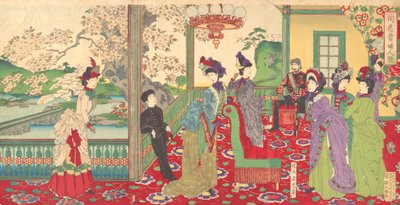 A Contest of Elegant Ladies among the Cherry Blossoms Kaika kifujin kisoi, september..., september 1887. av Chikanobu Yoshu
