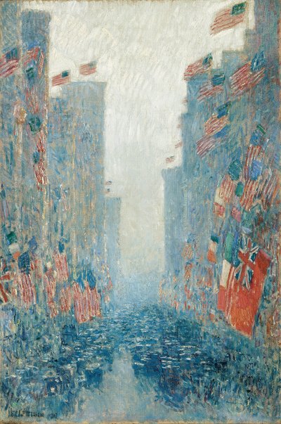 Flagg, ettermiddag på Avenue av Childe Frederick Hassam