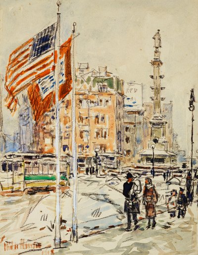 Flagg, Columbus Circle av Childe Frederick Hassam