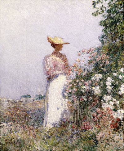 Dame i blomsterhagen av Childe Frederick Hassam
