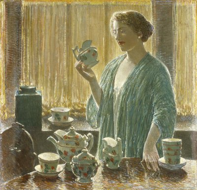 Tesett med jordbær av Childe Frederick Hassam