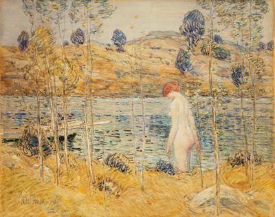 Elvebredden av Childe Frederick Hassam