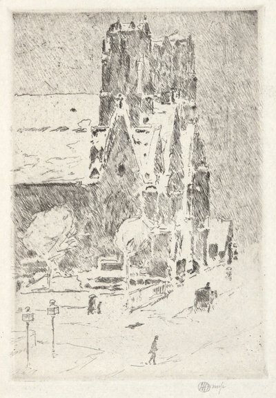 Golgata kirke i snø av Childe Hassam