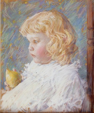 Liten jente med en pære av Childe Hassam