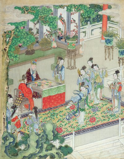 En kinesisk mandarin blir underholdt (farge på silke) av Chinese School